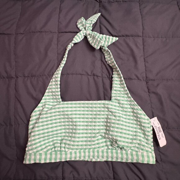 Lands' End Gingham Square Neck Halter Bikini Swim top - Size: Small Long Altered - Picture 1 of 10